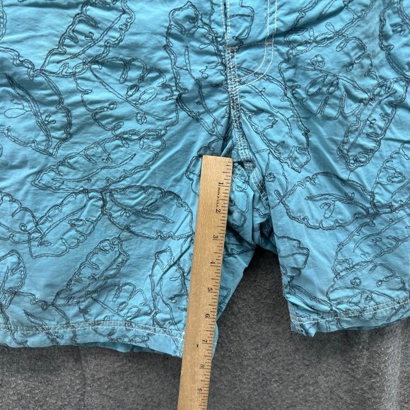 J.Crew Swim Trunks Mens 33 Blue Leaf Print Nylon Board Shorts Drawstring Lined - Picture 5 of 11